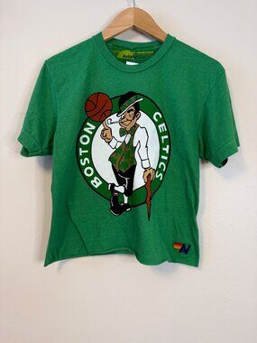 Aviator Nation Boston Celtics Graphic Green Crop Tee S Lightning Logo NWT
